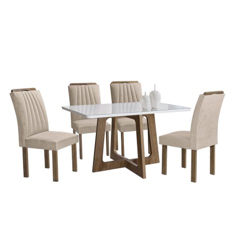Conjunto Mesa Arizona 120cm com 4 Cadeiras Arizona Tampo Smart Plus com Vidro