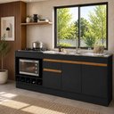 Ver imagem 1 de Kit Balcão de Cozinha para Pia e Cooktop com Forno Veneza 3 Portas 1 Prateleira MDP 190cm Preto