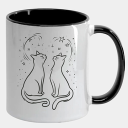 Caneca Branca com Interna Preta Y5 Gatinhos Silhueta Casal - 1