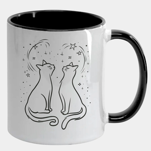 Caneca Branca com Interna Preta Y5 Gatinhos Silhueta Casal