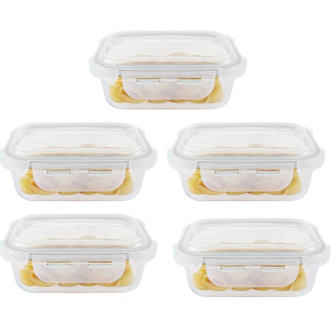 Kit 5 Potes Hermético Vidro Marmita Micro-ondas 370ml