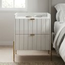 Ver imagem 3 de Mesa de Cabeceira Moriah Branco 45cm para Quarto MDF Estilo Industrial Pé de Ferro Dourado