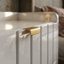Ver imagem 6 de Mesa de Cabeceira Moriah Branco 45cm para Quarto MDF Estilo Industrial Pé de Ferro Dourado