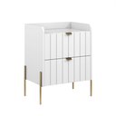 Ver imagem 7 de Mesa de Cabeceira Moriah Branco 45cm para Quarto MDF Estilo Industrial Pé de Ferro Dourado
