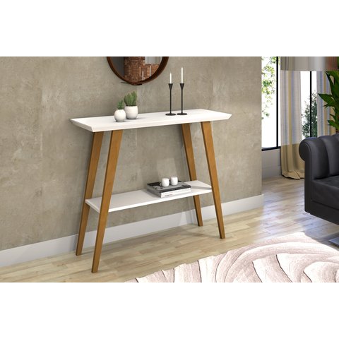 Aparador Monaco Branco/amadeirado Pés de Madeira Tampo Mdf 25mm