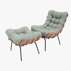 Poltrona Costela Premium + Puff Decorativo Luxo Veludo Cinza