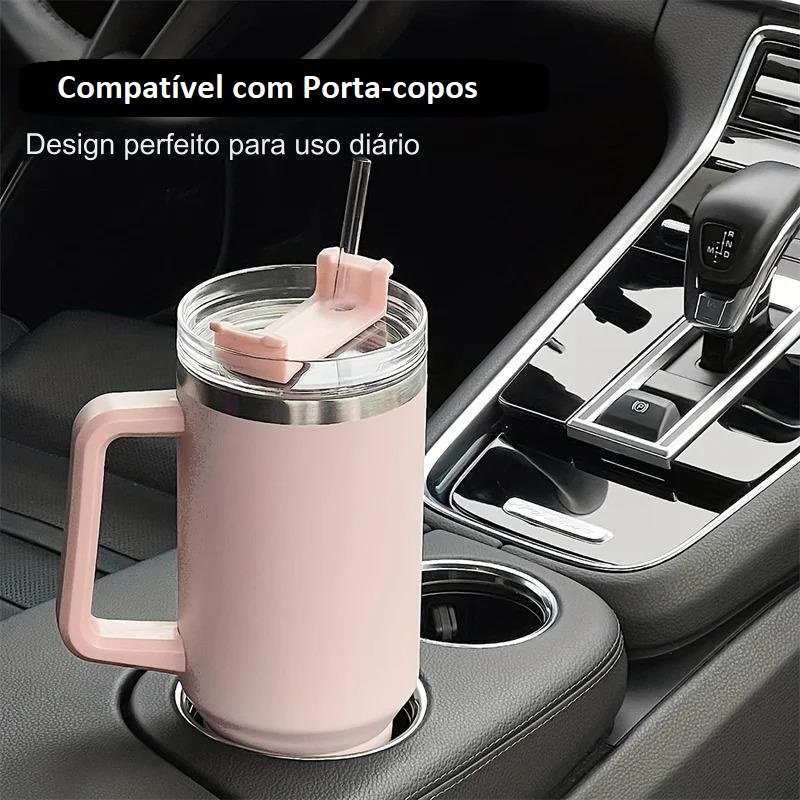 Copo Térmico Grande 1200 Ml Canudo Parede Dupla Cor Branco - 9