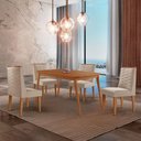 Ver imagem 1 de Mesa de Jantar Copper 120cm Tampo Mdf 4 Cadeiras Moderna Veludo Creme/naturalle/naturalle