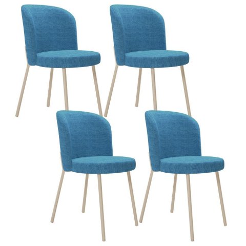 Kit 4 Cadeiras para Sala de Jantar Cozinha Estofada Gavi Arena L02 Linho Azul - Lyam Decor