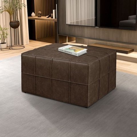 Puff Itália Retangular com Costura Trançada Courino Marrom Bz Home Decor