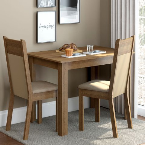 Conjunto Sala de Jantar Madesa Lola Mesa Tampo de Madeira com 2 Cadeiras Rustic/Crema/Pérola Cor:Rus