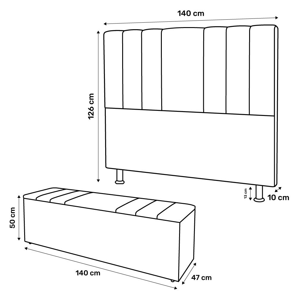 Kit Cabeceira e Baú Cama Box Casal Grace 140cm Suede Bege - Desk Design - 4