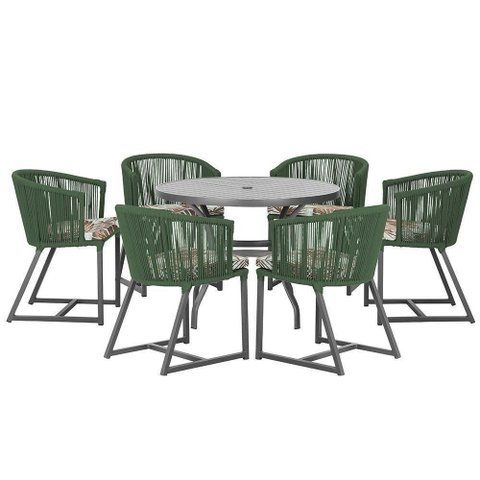 Mesa e 6 Cadeiras e Noronha Preto E6 Trama Original Verde