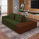Ver imagem 1 de Sofá Ilha com Encosto e Almofadas Móveis Olimpo 245cm Modulado Linho/pu Verde/marrom G45 - Gran Belo