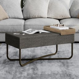 Puff Grande Sala de Estar Bege com Bandeja Tubos Ouro Velho Carraro - 1