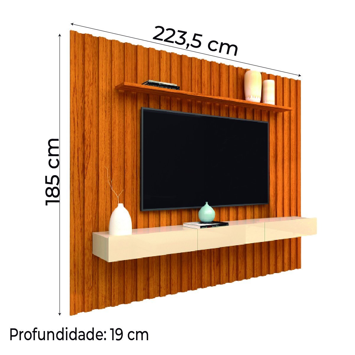 Painel para Tv até 85 Polegadas Ripado 2,23x1,85m com Nicho Naturale ...