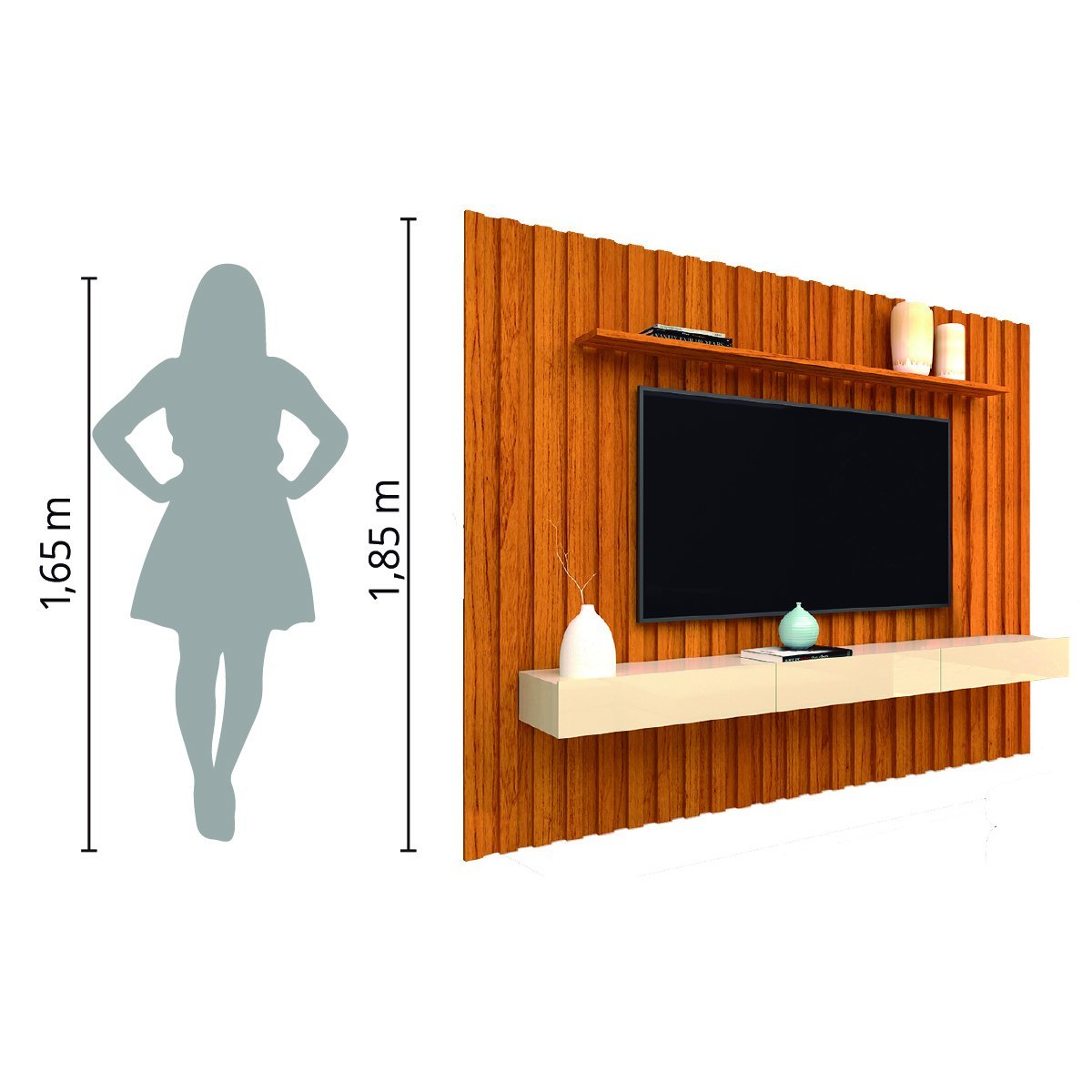 Painel para Tv até 85 Polegadas Ripado 2,23x1,85m com Nicho Naturale ...