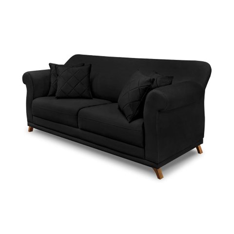 Sofá Decorativo 180cm 2 Lugares com 4 Almofadas Armstrong Suede Preto - Gran Belo