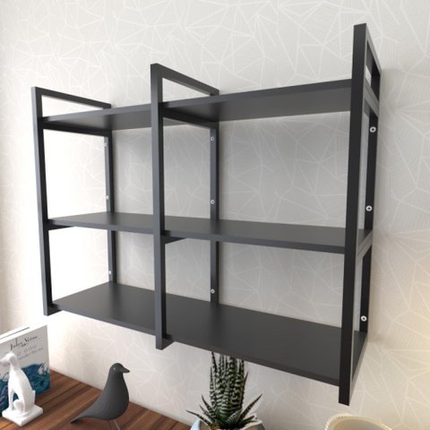 Prateleira industrial com três níveis cor preto 68x30x90