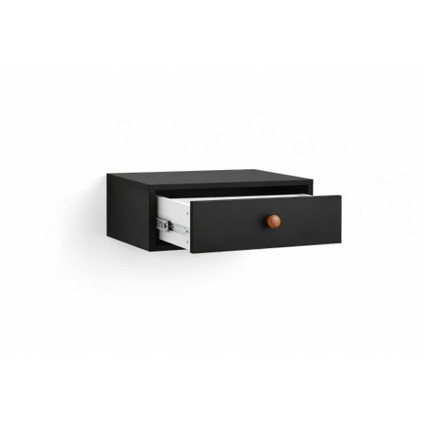 Mesa de Cabeceira Suspensa 40cm com Gaveta MDF 15mm Preto Corrediça Telescópica Já Montada