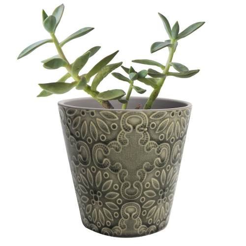 Vaso Cachepot Cerâmica Cone Embossed Flowers Urban H41067