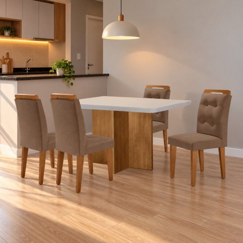 Conjunto Sala de Jantar Mesa Moscou Tp Canto Copo com 4 Cadeiras Valentina