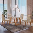 Ver imagem 1 de Conjunto Sala de Jantar Mesa Viena Madeira Maciça 140x80cm Tampo Retângular/Vidro e 4 Cadeiras Maia