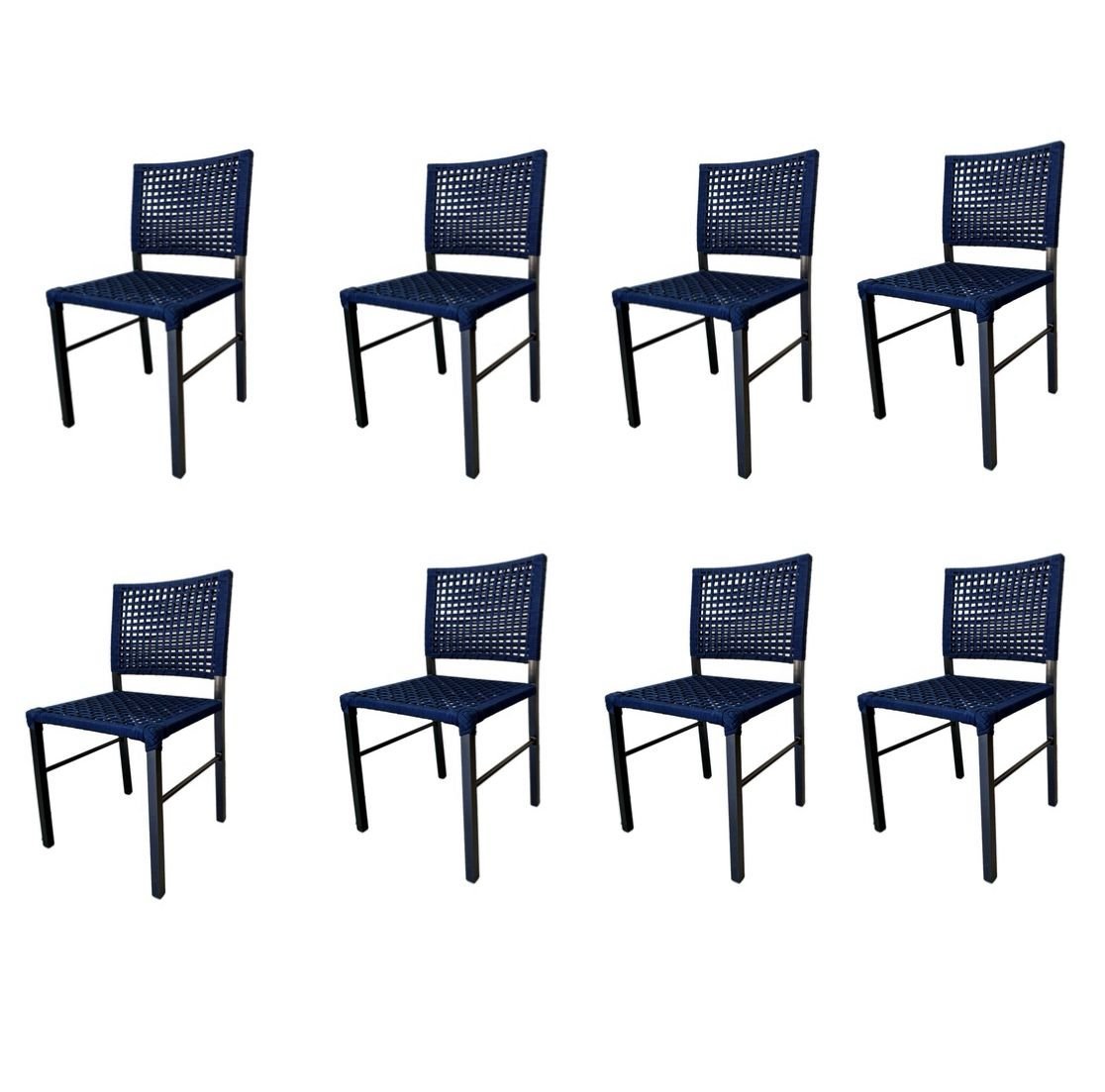 Kit 8 Cadeiras Camila Corda Náutica e Alumínio Azul