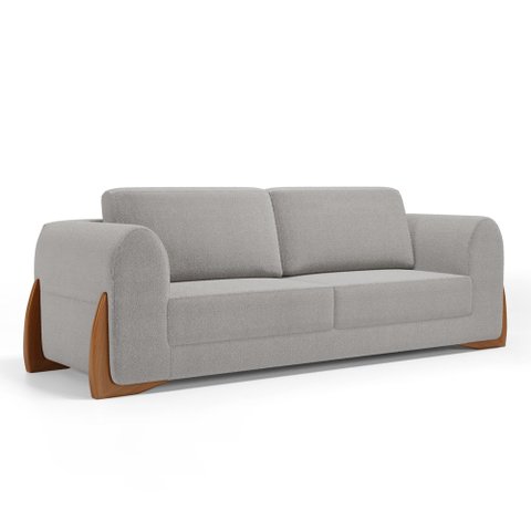 Sofá Living Bloom 160cm 02 Lugares com Pés de Madeira Bouclê Cinza - Desk Design