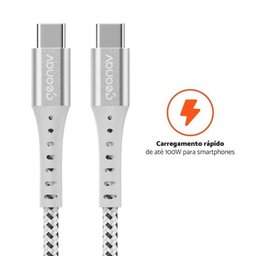 Cabo Usb-c para Usb-c em Nylon Trançado Geonav 1,2m Branco - 6