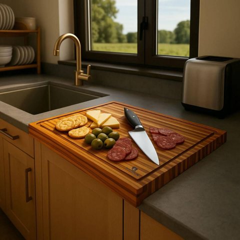 Tábua para Corte de Carne Encaixe L Madeira 48x33cm Teca Churrasco Zanline