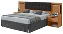 Ver imagem 1 de Cabeceira Casal 160cm 2 Mesas de Cabeceira com Led Calitan - Lp - Rei de Casa Amendoa Clean/preto Fo
