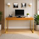 Ver imagem 1 de Mesa para Home Office com Pé de Ferro Diretor 1,20 cm - Freijó/Dourado