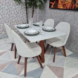 Sala de Jantar Mesa Lia e 4 Cadeiras Dilly Fixas D'confort Design Linho Bege R55 - 1