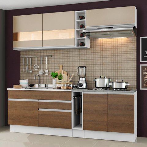 Armário de Cozinha Completa 220cm Branco/Rustic/Crema Parma Madesa 02