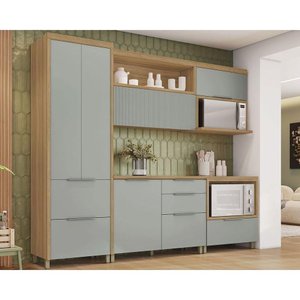 Cozinha Completa 5 Peças Marquesa 2 Aéreos 2 Balcões 1 Paneleiro C5p34 Nature Verde