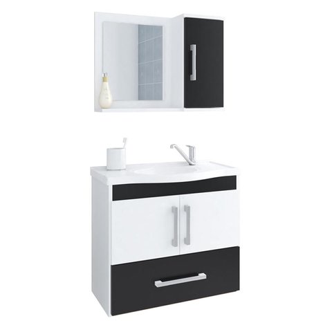 Gabinete de Banheiro com Cuba e Espelheira Atenas 62,5cm Branco/preto - Mgm