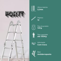 Escada Articulada Multifuncional 4x3 Alumínio Fortt 12 Degraus 3.34m - Eam4x3 - 5
