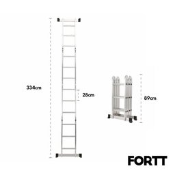Escada Articulada Multifuncional 4x3 Alumínio Fortt 12 Degraus 3.34m - Eam4x3 - 2