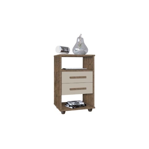 Mesa de Cabeceira Cie com Nicho 2 Gavetas Cor Canela / Off White