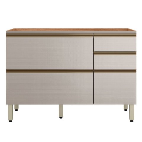 Balcão para Pia 1 Porta Basculante 4 Gavetas MDF Nude Prime 120cm Proença Bege/Nogueira