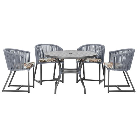 Mesa com 4 Cadeiras de Jantar Roma 100cm e Noronha em Aluminío Preto Corda Nautica Estofado 6 Trama