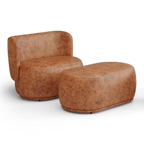 Namoradeira com Puff Orgânico Molly 02 Lugares Couríssimo Caramelo - Desk Design