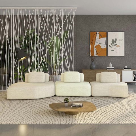Sofá Ilha Sala de Estar Dakota 3 Módulos 454cm Encostos Almofadas Soltas Linho Bege/offwhite G33 - G