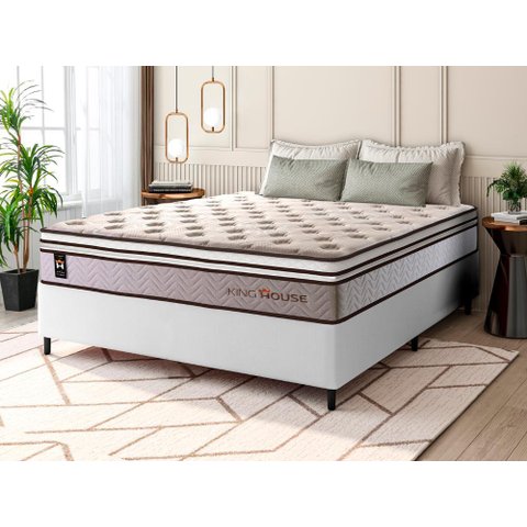 Conjunto Cama Box Casal c/ Molas Ensacadas Liverpool Branco 138x188x73