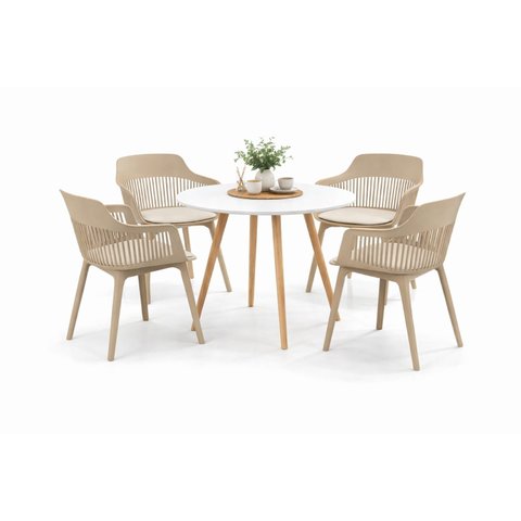 Conjunto de Jantar Mesa Leda Branca 90cm + 4 Cadeiras Marcela, Moderna e Confortavel - Nude