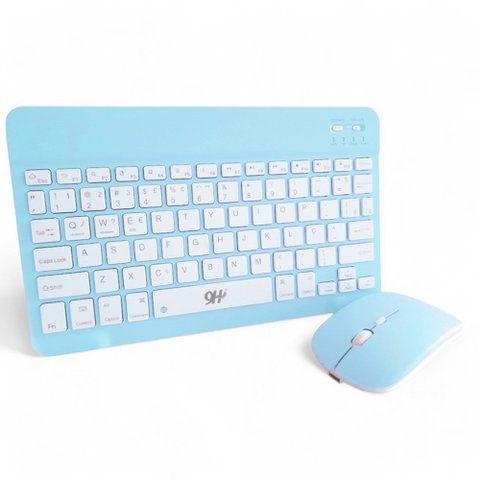 Kit Teclado e Mouse Wireless Slim A6732 Azul Recarregável para Escritório e Trabalho