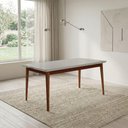 Ver imagem 1 de Mesa de Jantar Onix Vidro 136cm Off White com Pés Madeira Maciça Carmo Móveis