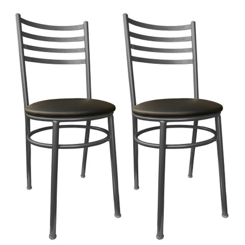 Conjunto 2 Cadeiras Cozinha de Metal Preto e Assento Estofado Preta