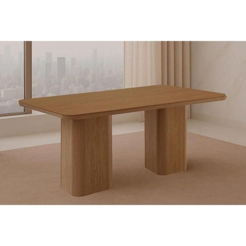 Conjunto: Mesa de Cozinha Maldivas Tampo Curvo 180cm+6 Cadeiras Dafne Madeira Naturale - Capuccino/